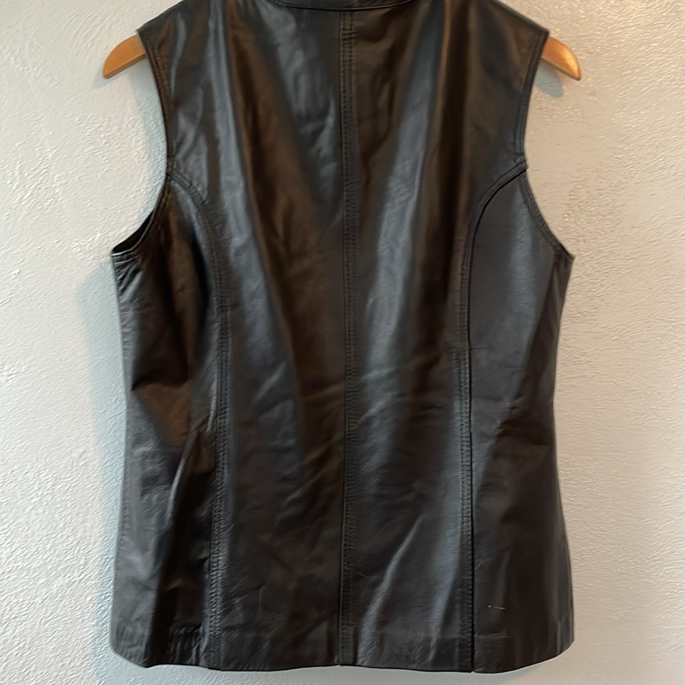 Artesanias En Ceuro Y Gamuza Mexican Leather Vest Black Full Zip‎ Fitted Small - Picture 2 of 12